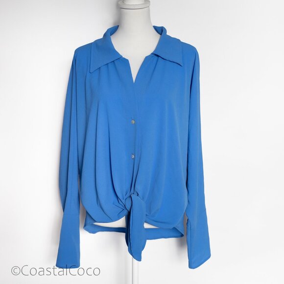 Vici Oversized Dolman Sleeve Blouse XL Button Down Relaxed Tunic Office Resort - Picture 2 of 12